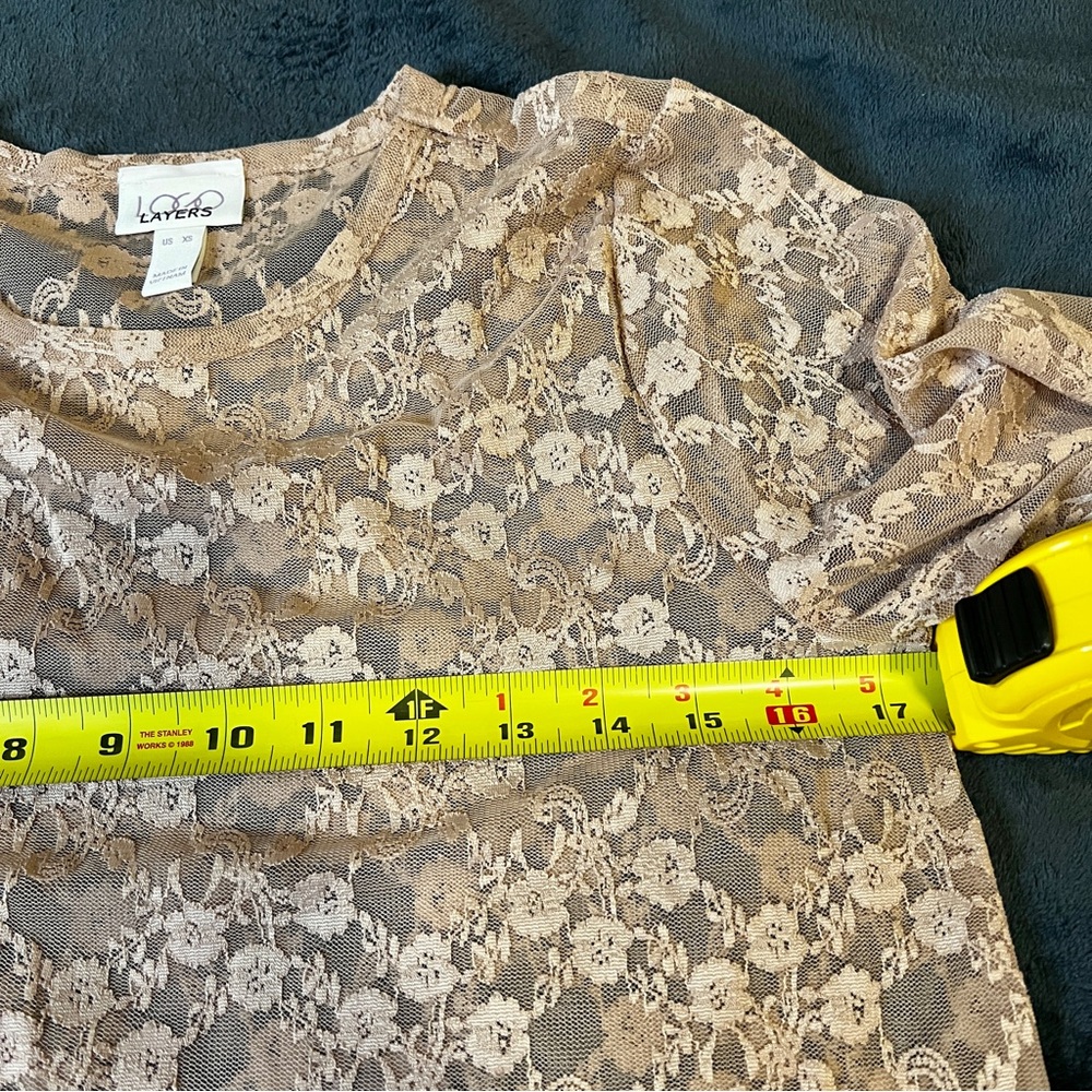 Wms Floral Mesh Lace Sheer Blush Embroidered Feminine Romantic Top XS - Picture 7 of 11